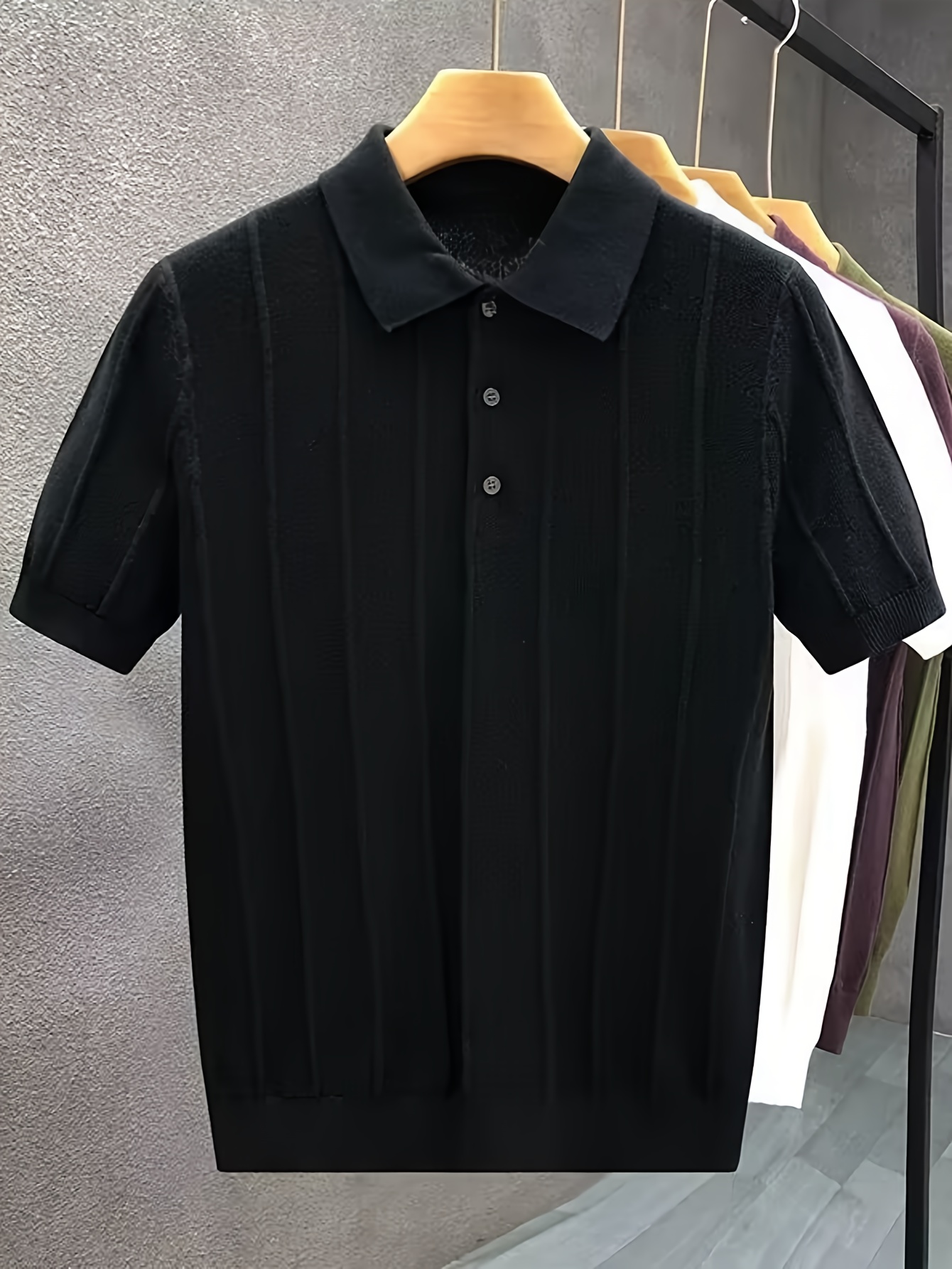 Polo Shirt Pique - เสื้อโปโลแขนสั้นลายทางแนวตั้งสุดหรูสำหรับผู้ชาย - สไตล์ใหม่ประจำฤดูร้อน คอปกสีพื้น