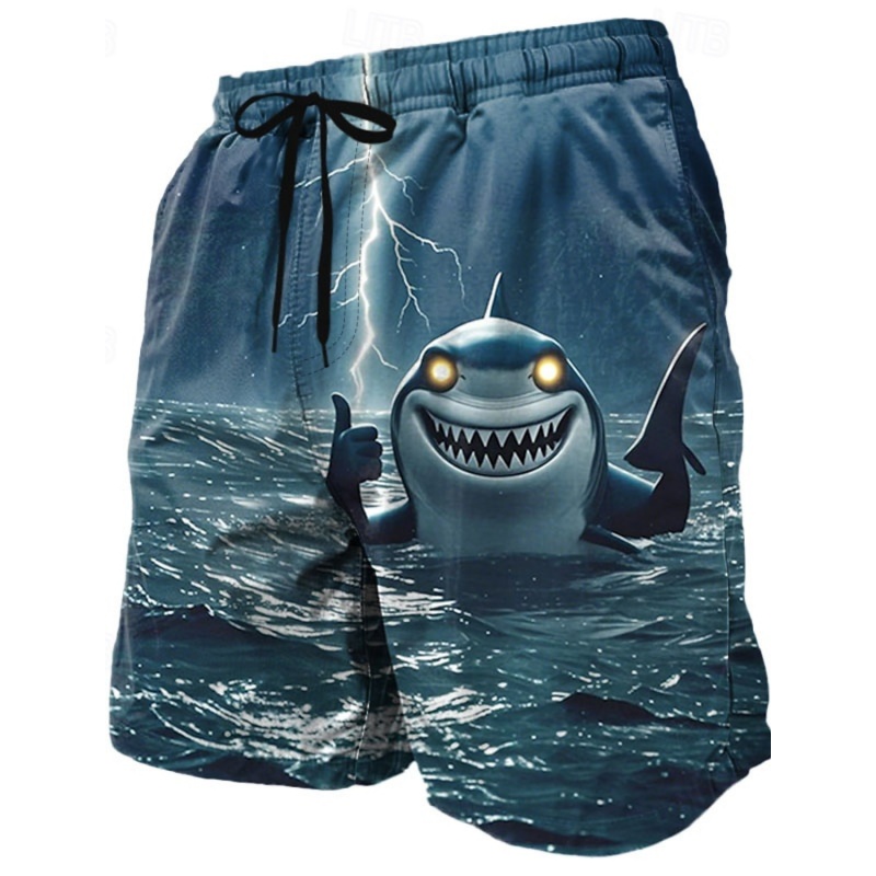 Trunks Board Surf - 3D พิมพ์ Cool Fish Shark สั้นกางเกงสําหรับชาย