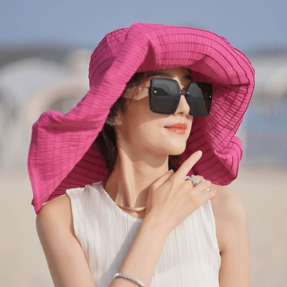 Packable Hat Nylon - หมวกปีกกว้างแบบพับได้ DIY รูปทรงโบว์ ป้องกันแสงแดด UV หมวกบักเก็ตพลาสติก