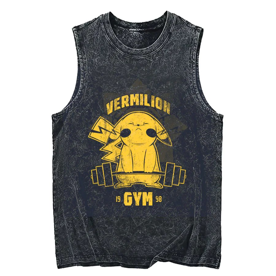 Tank Top Muscle - เสื้อกล้ามลายพิมพ์โปเกมอน ปิกาจู แอซิดวอช ปี 2026 ลาย