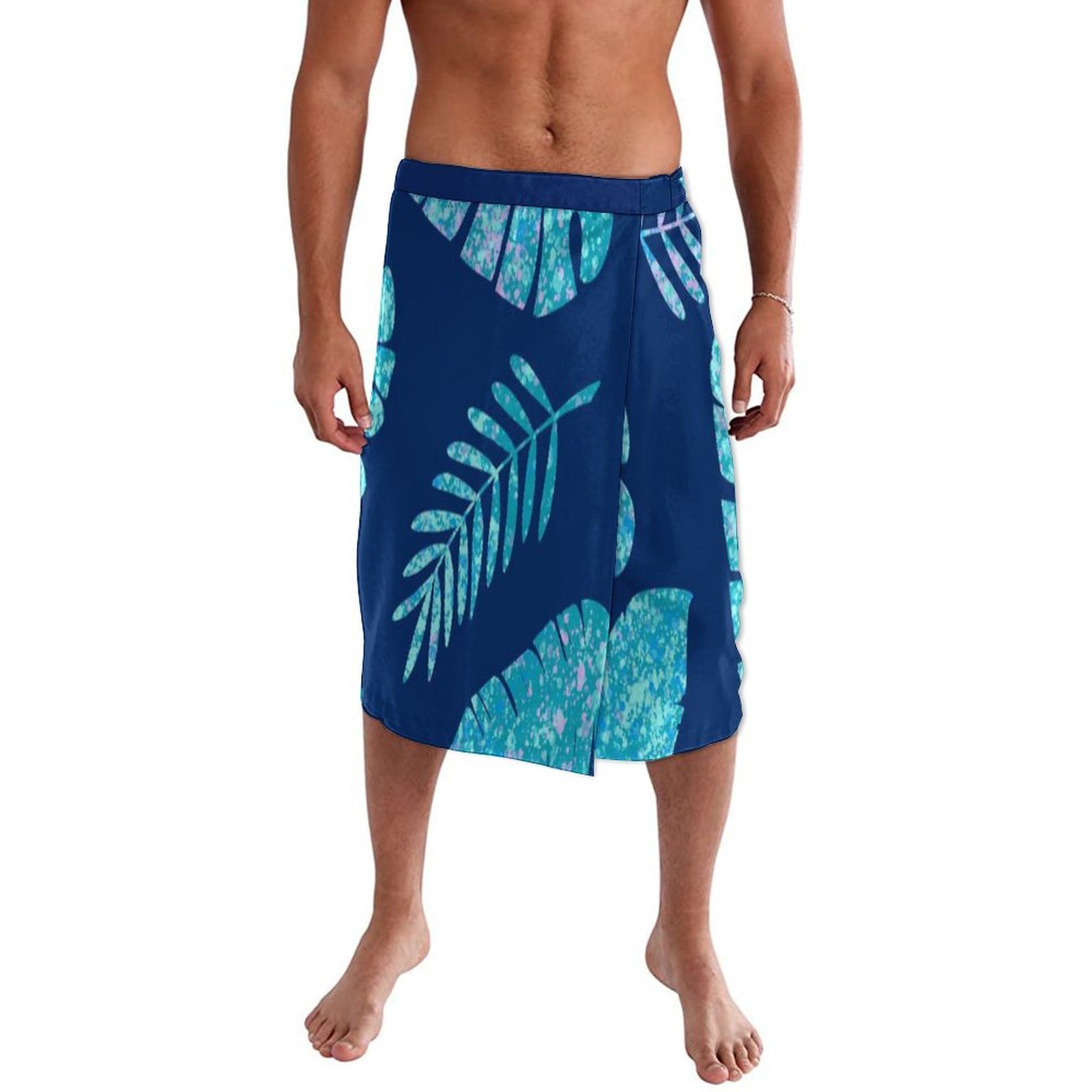 Sarong Men Wrap - ชุดคลุมชายหาดลายดอกไม้สีฟ้าสไตล์โพลีนีเซียนสำหรับหมู่เกาะฮาวาย ลาวาลาวา อีเอฟ ไฟตาการา ชุดเดรสผู้ชายครึ่งตัวสั่งตัด